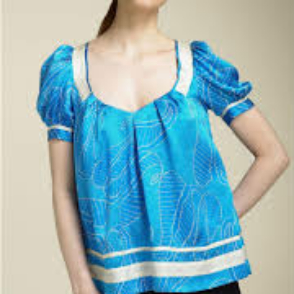DVF Sz 0 Puff Sleeve Silk Chiwah Blouse